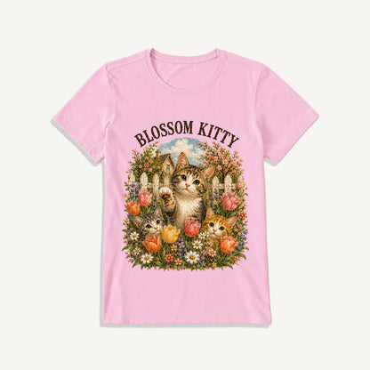 Blossom Kitty Cottage Print Crew Neck Cotton Tee