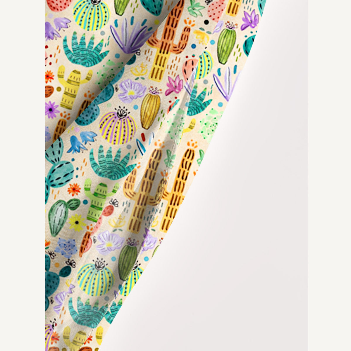 Colorful Watercolor Cactus Garden Print Wide Straps Maxi Dress With Pockets
