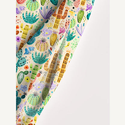 Colorful Watercolor Cactus Garden Print Wide Straps Maxi Dress With Pockets