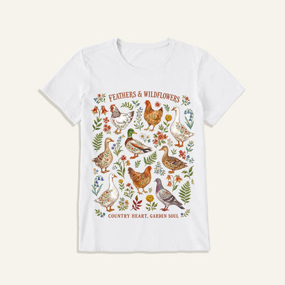 Feathers & Wildflowers Print Crew Neck Cotton Tee