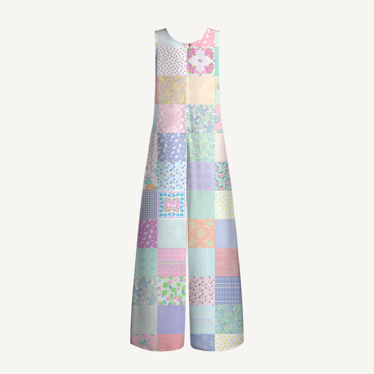 Vintage Quilt Patchwork Print Boho Jumpsuit with Pockets for Women