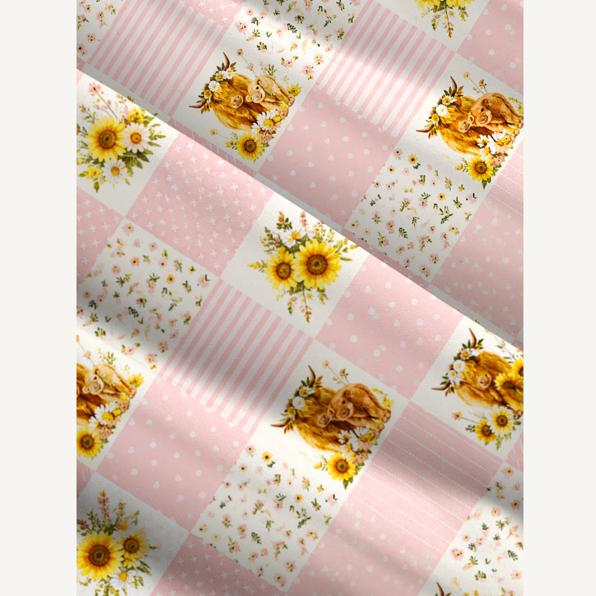 Highland Cow Floral Patchwork Print Wide Straps Maxi Dress With Pockets