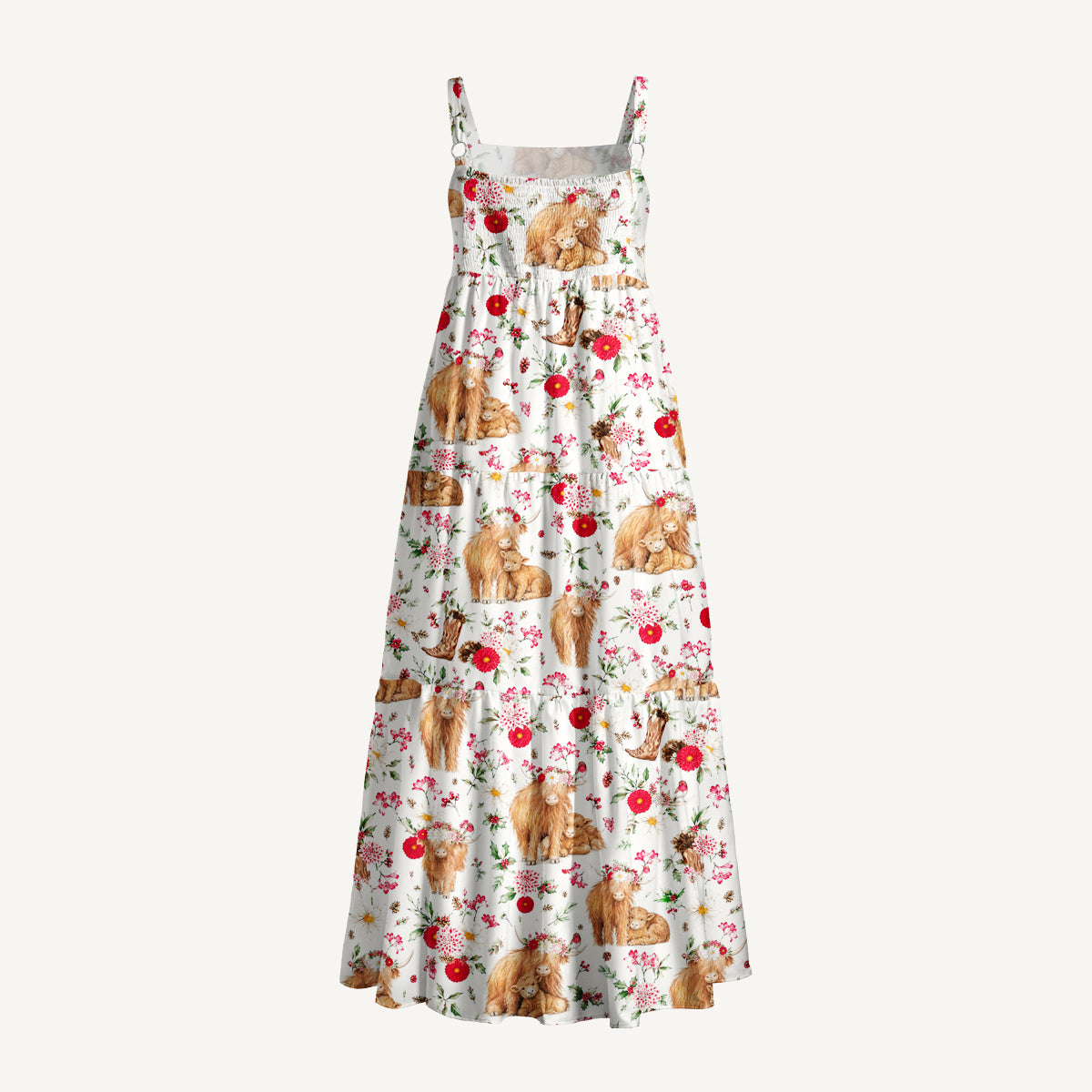Meadow Highland Cow Print Wide Straps Maxi Dress With Pockets