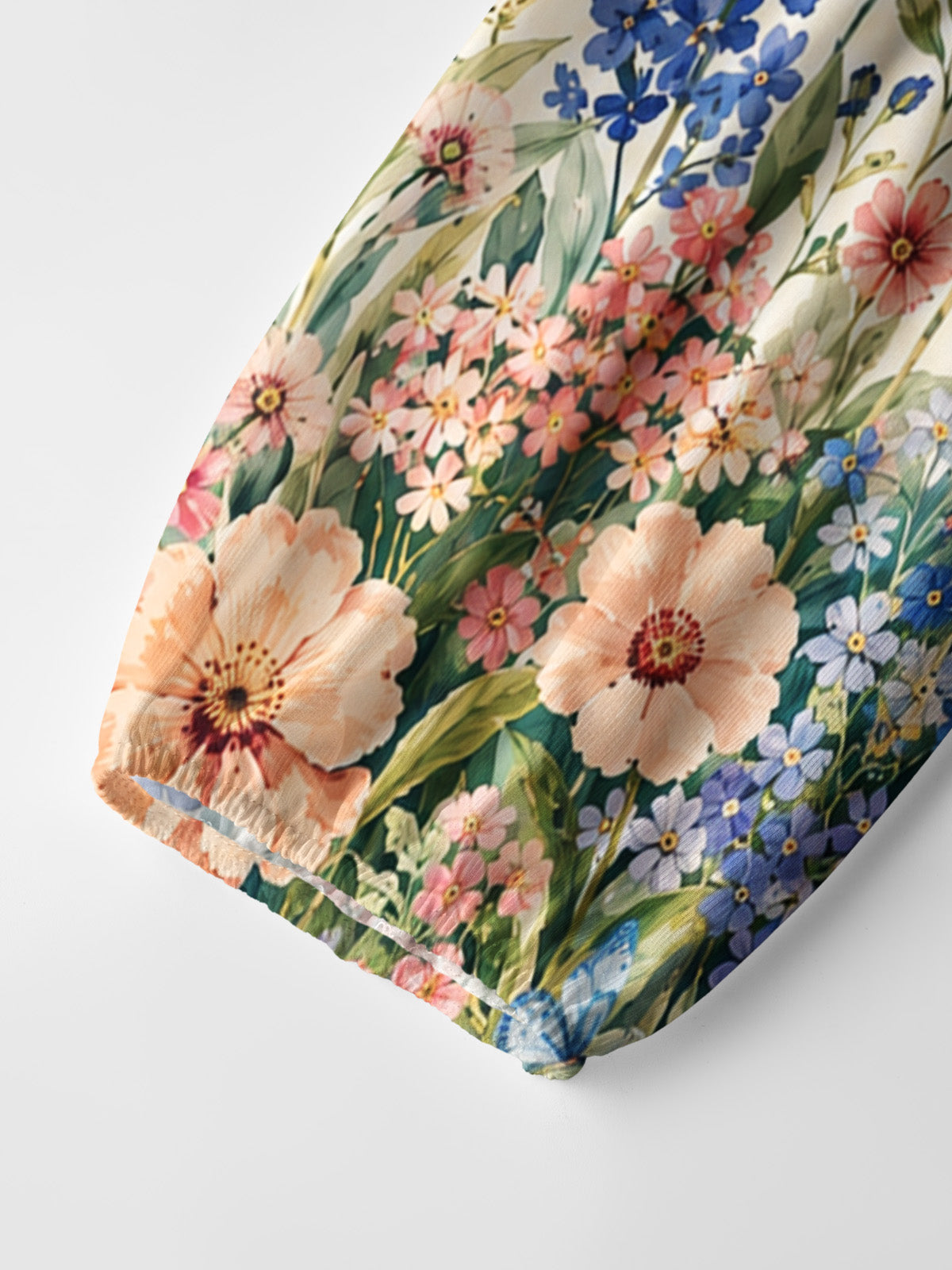 Morning Wildflower Path Print Boho Long Sleeve Tie‑Neck Blouse