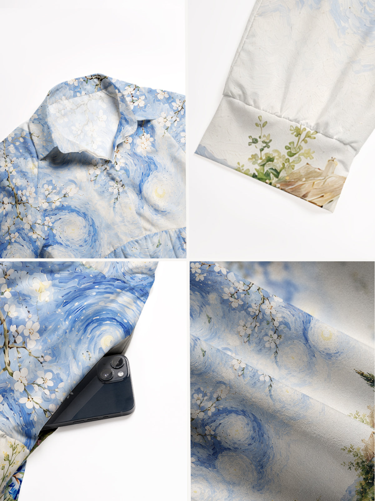 V Neck Collared Starlit Flower Pat Print Casual Midi Dress With Pockets