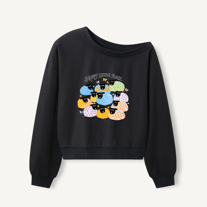 Colorful Happy Flock Print Off Shoulder Sweatshirts