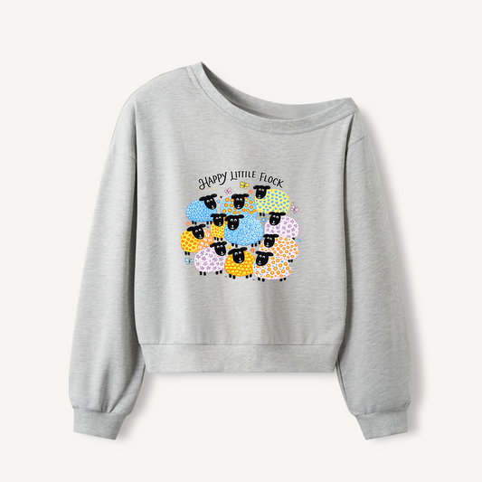 Colorful Happy Flock Print Off Shoulder Sweatshirts