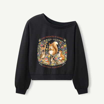 Woodland Wildflower Tales Print Off Shoulder Sweatshirts