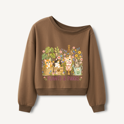 The Purrfect Garden Potters Print Off Shoulder Sweatshirts