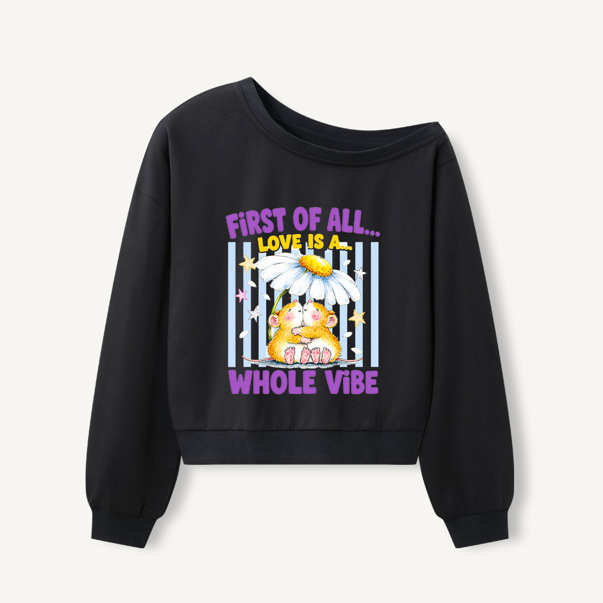 Sweet Little Hugs Print Off Shoulder Sweatshirts