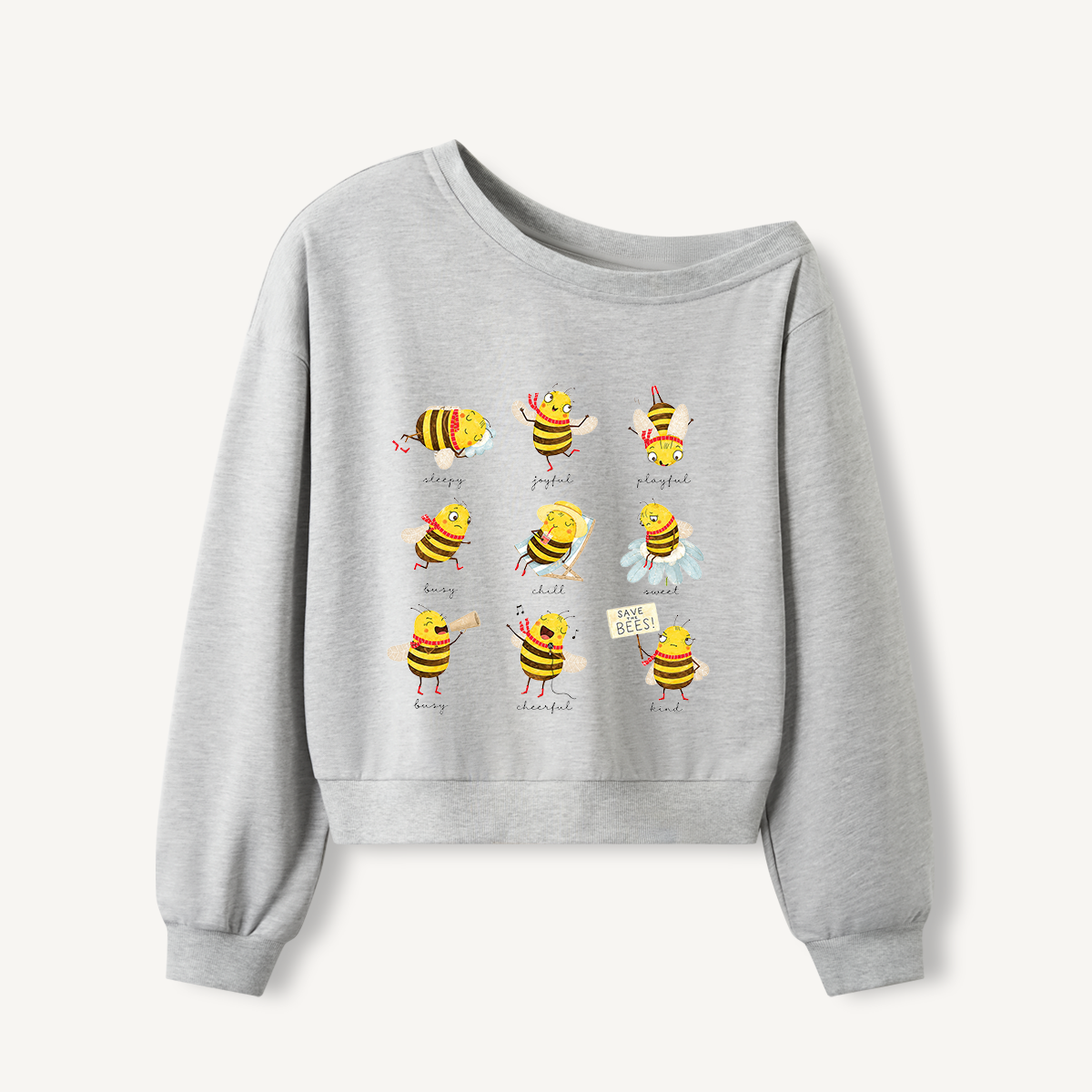 Joyful Little Bees Print Off Shoulder Sweatshirts