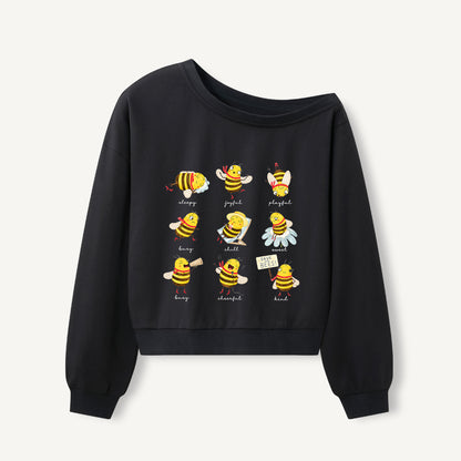 Joyful Little Bees Print Off Shoulder Sweatshirts
