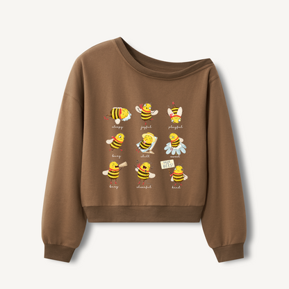 Joyful Little Bees Print Off Shoulder Sweatshirts
