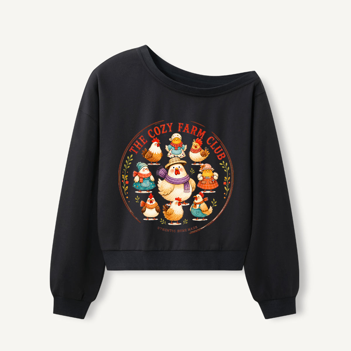 Cozy Farm Club Print Off Shoulder Sweatshirts
