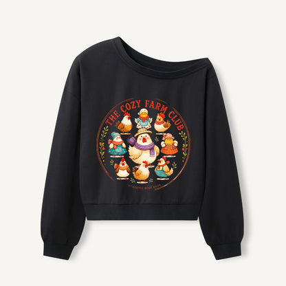 Cozy Farm Club Print Off Shoulder Sweatshirts