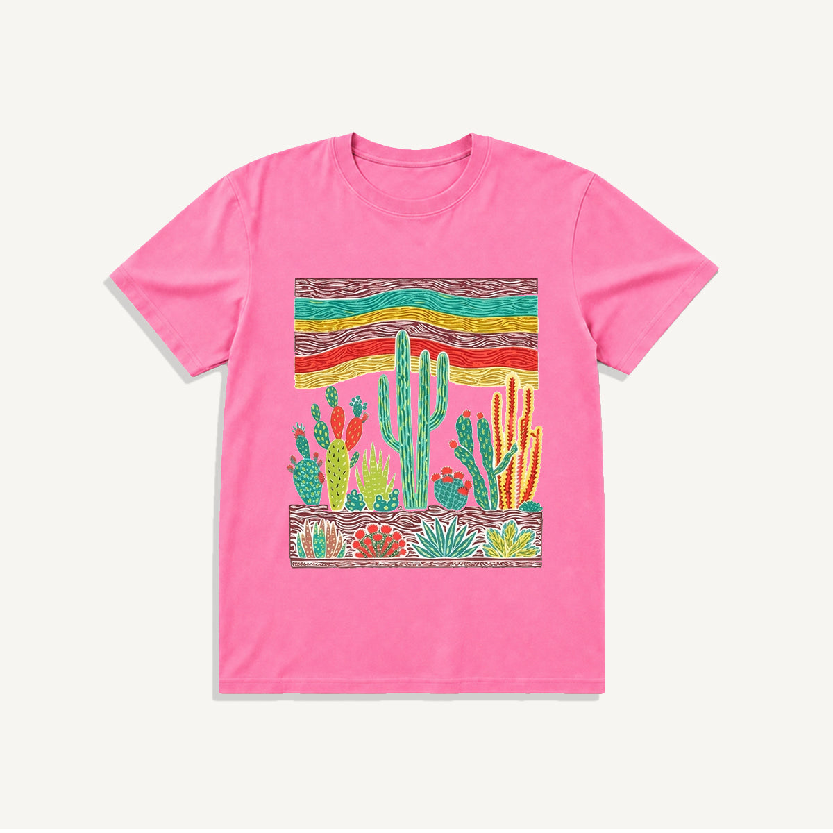 Desert Cactus Skies Print Crew Neck Cotton Tee