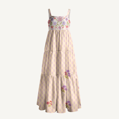 Sweet Blossom Camisole Print Wide Straps Maxi Dress With Pockets