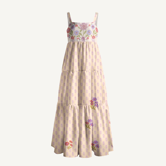 Sweet Blossom Camisole Print Wide Straps Maxi Dress With Pockets