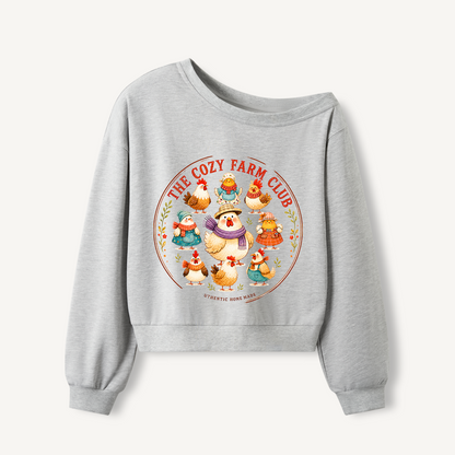 Cozy Farm Club Print Off Shoulder Sweatshirts