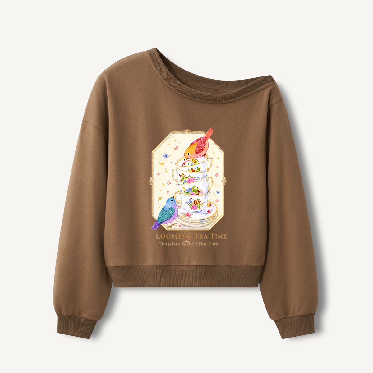 Blooming Tea Time Print Off Shoulder Sweatshirts