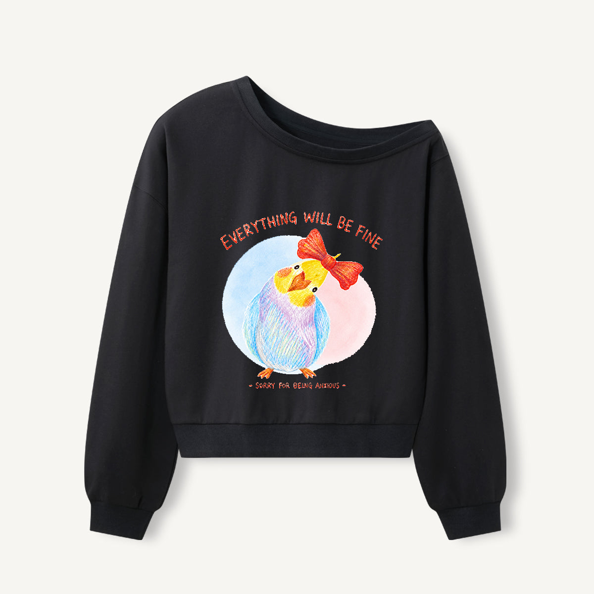 Little Anxious Bird Print Off Shoulder Sweatshirts