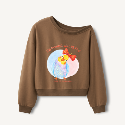 Little Anxious Bird Print Off Shoulder Sweatshirts