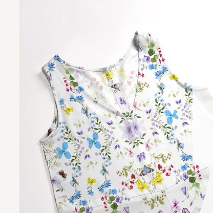 V-Neck Butterfly Trail Boho Jumpsuit with Pockets for Women