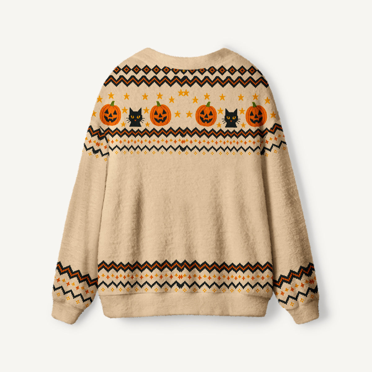 Halloween Black Cat Pumpkin Art Ugly Cardigan Sweaters