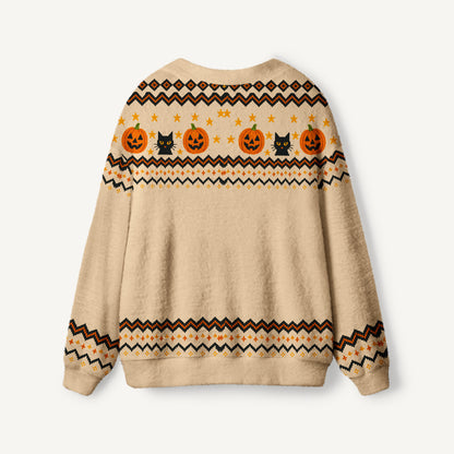 Halloween Black Cat Pumpkin Art Ugly Cardigan Sweaters