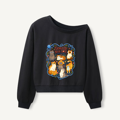 Tangled With Love Print Off Shoulder Sweatshirts