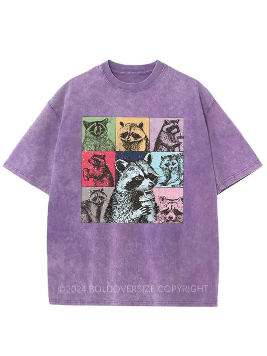 Vintage Racoon Drink Coffee Washed T-Shirt
