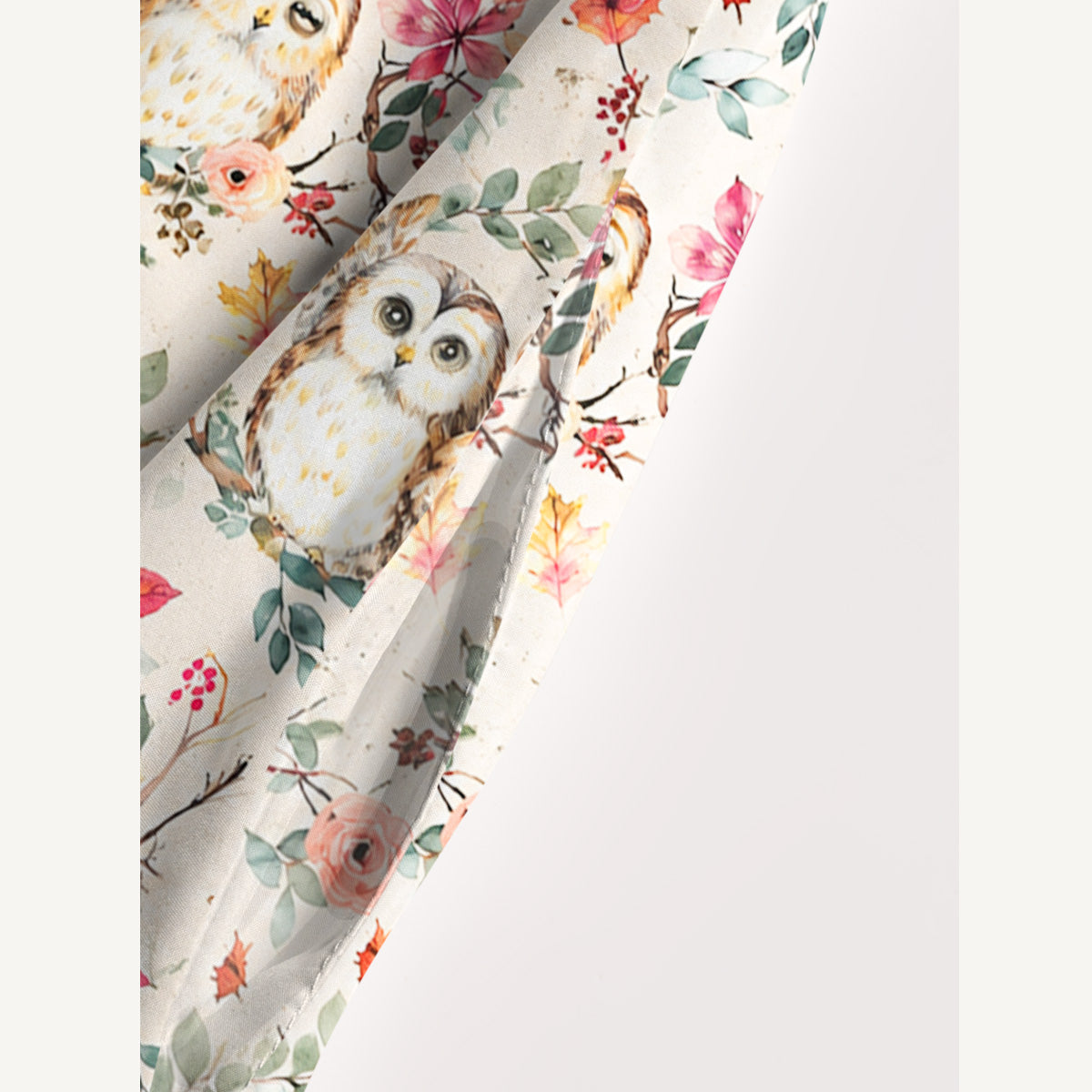 Forest Owls Print Wide Straps Maxi Dress With Pockets