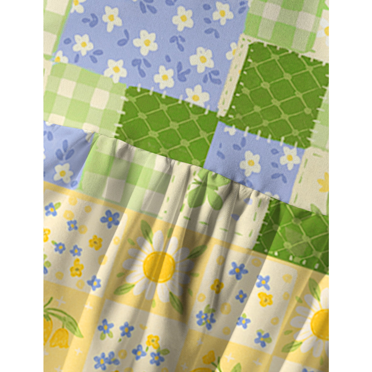 Pastoral Gingham Patchwork Print Spaghetti Strap Mini Dress