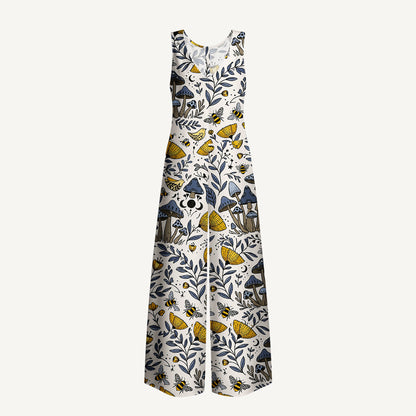 Bee Whisper Forest Print Boho Jumpsuit with Pockets for Women