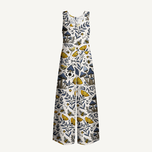 Bee Whisper Forest Print Boho Jumpsuit with Pockets for Women