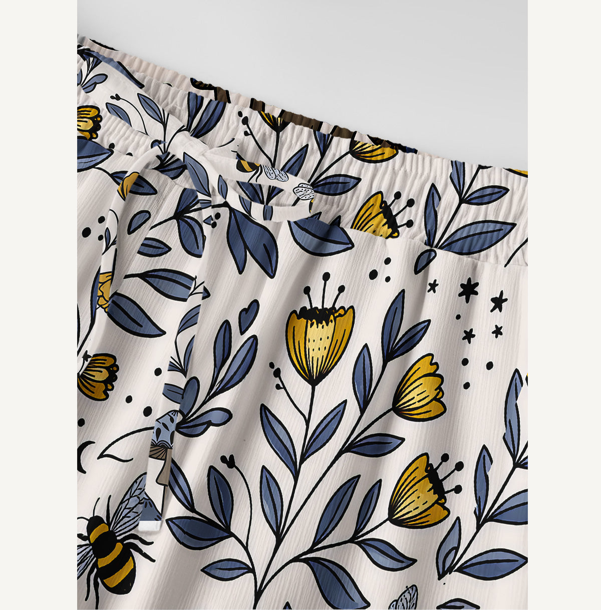 Bee Whisper Forest Print Wide Leg Tie Waist Pants With Pockets