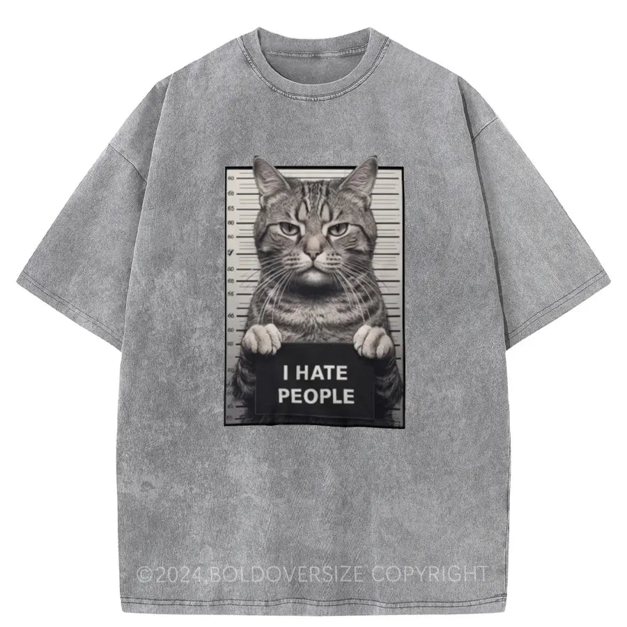Vintage I Hate People Cat Washed T-Shirt