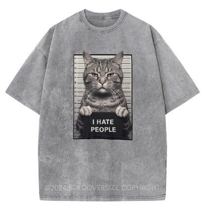 Vintage I Hate People Cat Washed T-Shirt