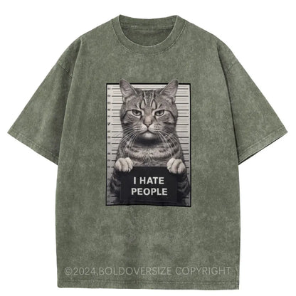 Vintage I Hate People Cat Washed T-Shirt