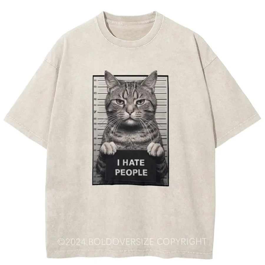 Vintage I Hate People Cat Washed T-Shirt