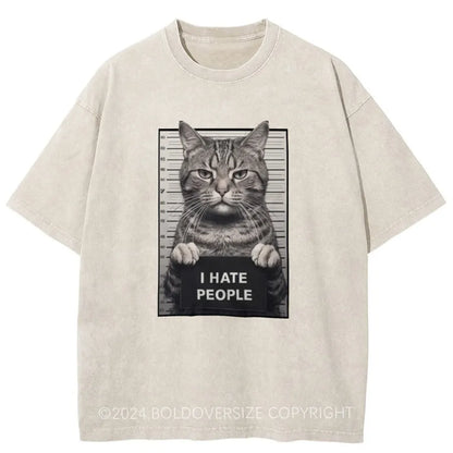 Vintage I Hate People Cat Washed T-Shirt