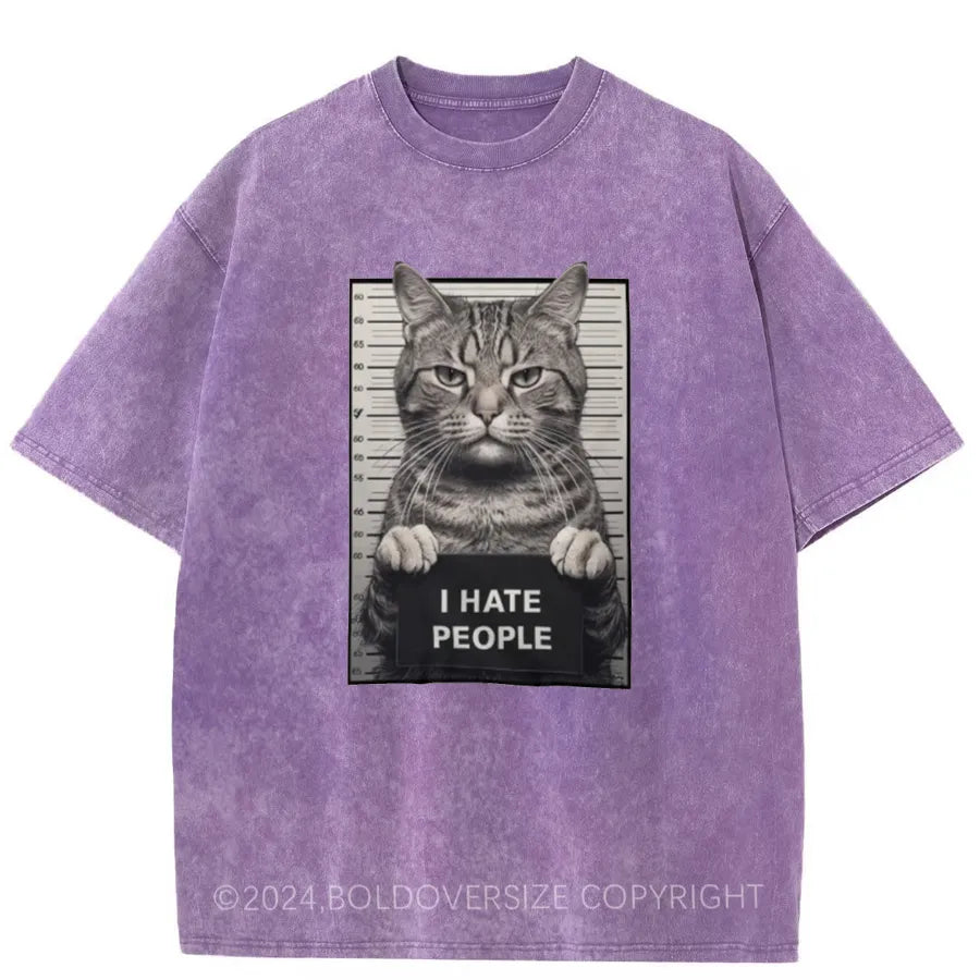 Vintage I Hate People Cat Washed T-Shirt