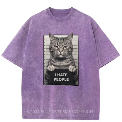 Vintage I Hate People Cat Washed T-Shirt