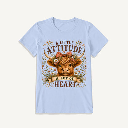 Little Attitude Highland Cow Print Crew Neck Cotton Tee