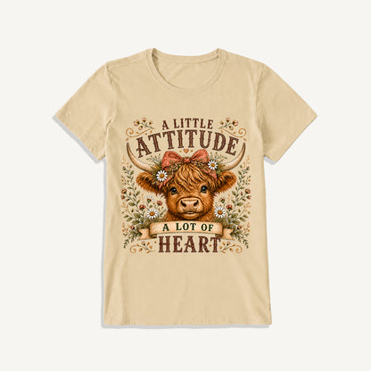 Little Attitude Highland Cow Print Crew Neck Cotton Tee