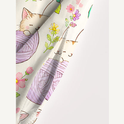 Cat Yarn Ball Print Wide Straps Maxi Dress With Pockets