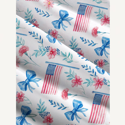 Pastel USA Flag Print Wide Straps Maxi Dress With Pockets