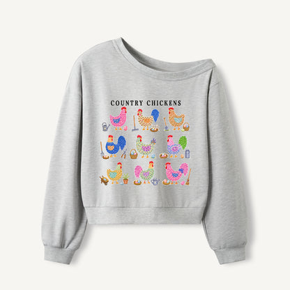 Cottage Chicken Collection Print Off Shoulder Sweatshirts