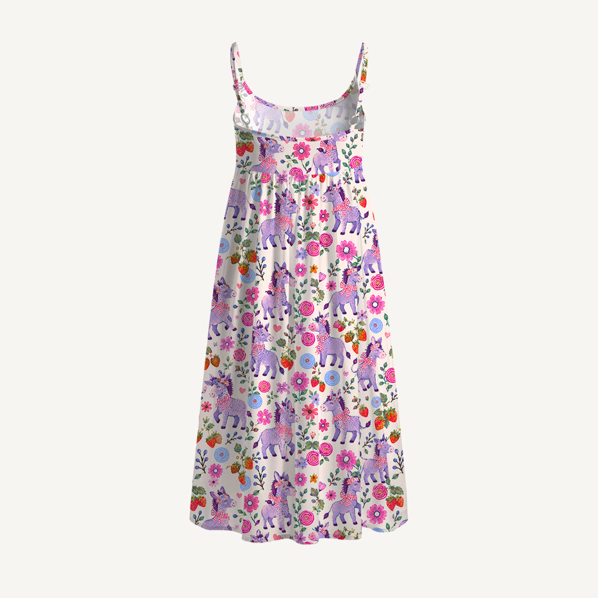 Strawberry Blossom Donkeys Print Spaghetti Strap Mini Dress