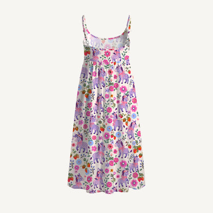 Strawberry Blossom Donkeys Print Spaghetti Strap Mini Dress